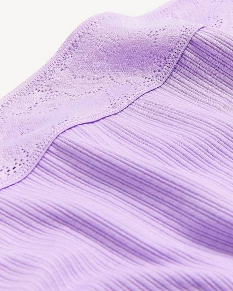 Lavender Ribbed Thong with Wide Lace Waistband - ti Voglio