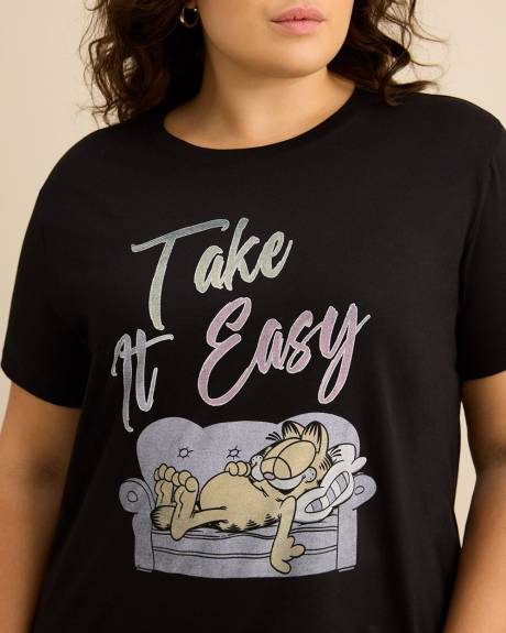 T-shirt &agrave; manches courtes et col rond avec imprim&eacute; Garfield