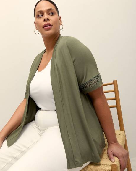 Short-Sleeve Cardigan with Decorative Trim