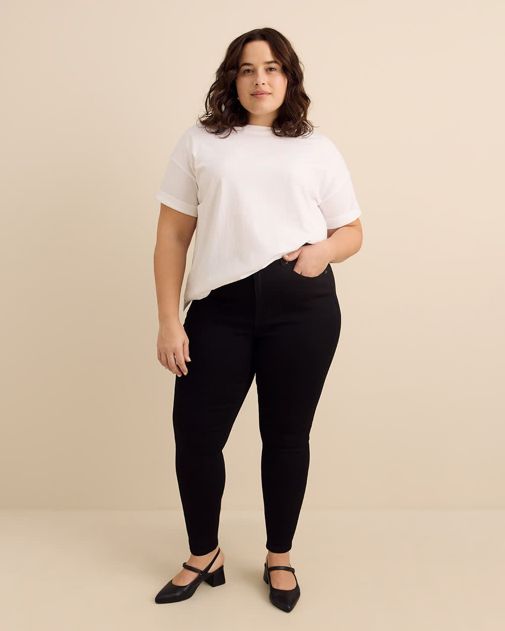 Legging en denim noir &agrave; taille moyenne, coupe classique - d/C JEANS