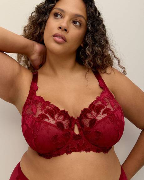 Soutien-gorge en dentelle de velours rouge, avec armatures - Déesse Collection