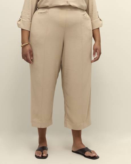 Pantalon court à jambe large en mélange de lin