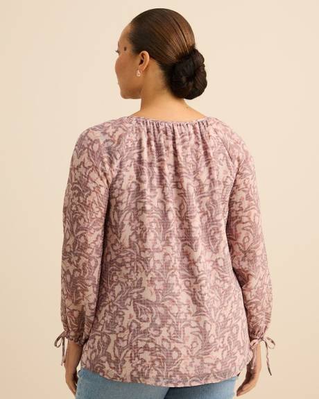 Blouse fleurie &agrave; volant avec cordon - Addition Elle