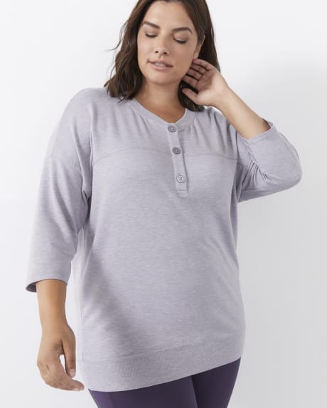 3/4 Sleeve Heather Henley T-Shirt - Active Zone
