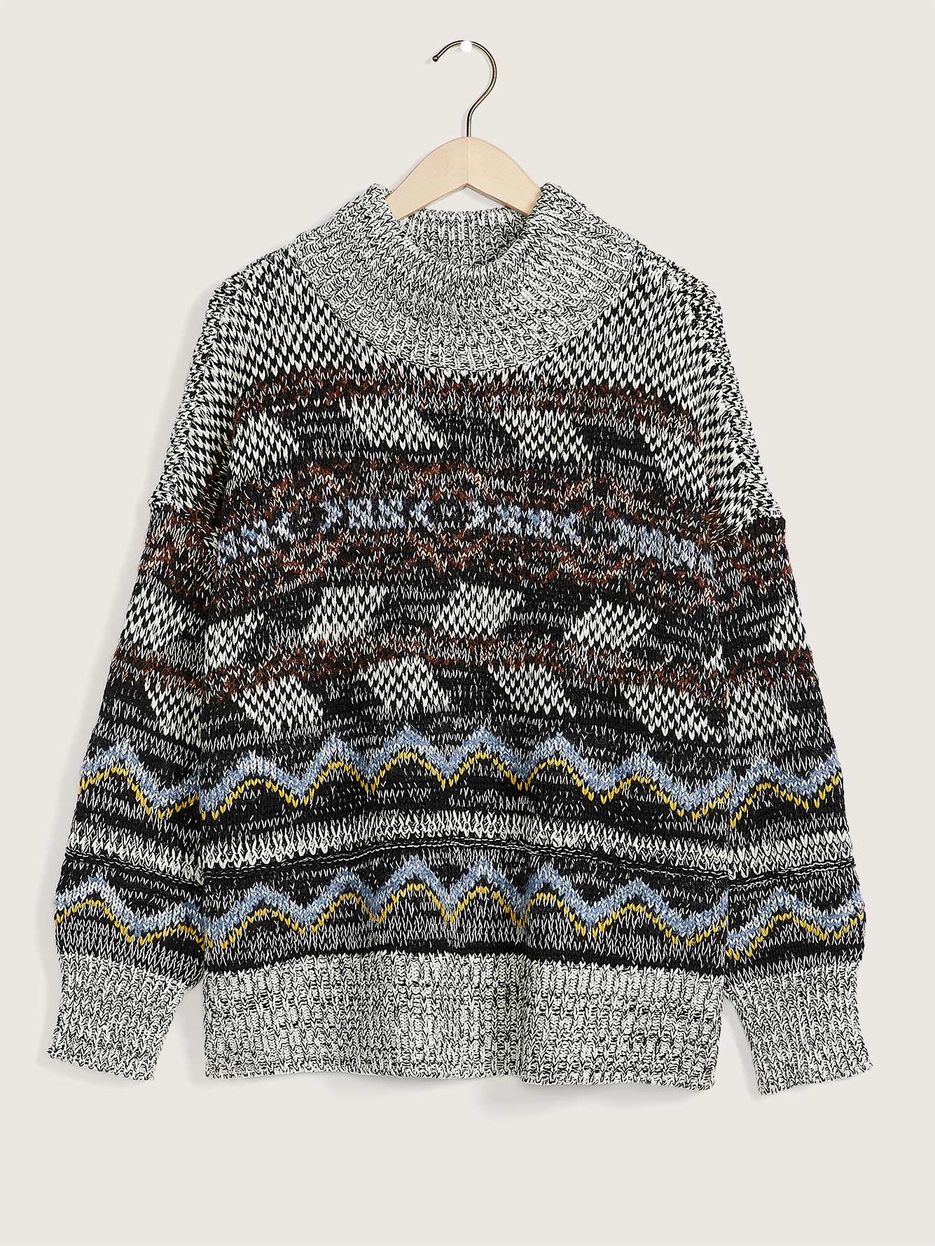 All-Over Jacquard Sweater with Wide Funnel Neck | Penningtons
