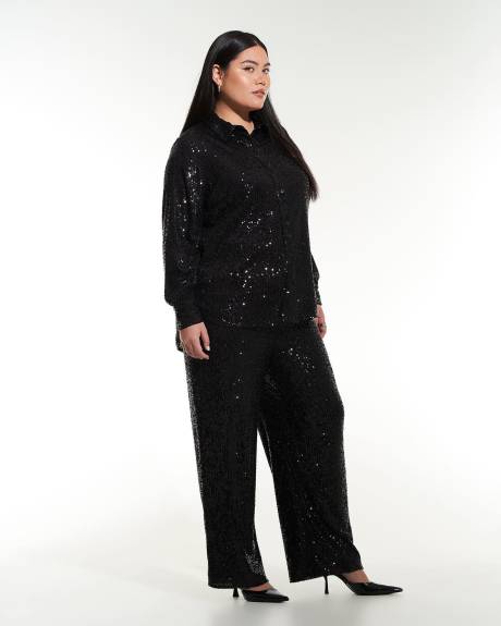 Long Buttoned-Down Sequins Shirt - Addition Elle