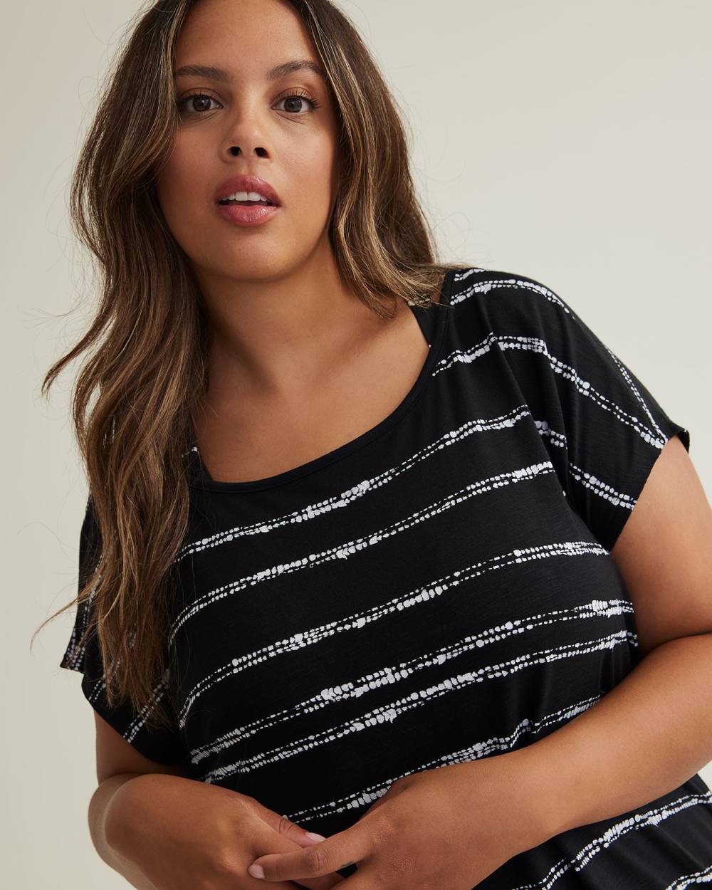 Black Knotted Stripe Knit Cover-Up Dress | Penningtons