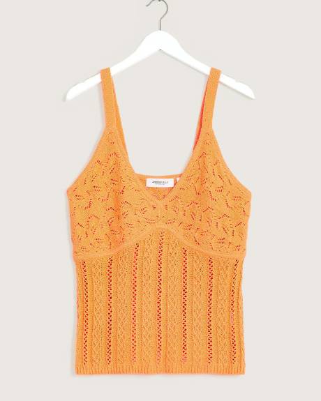 Orange Crochet V-Neck Sweater Tank Top - Addition Elle