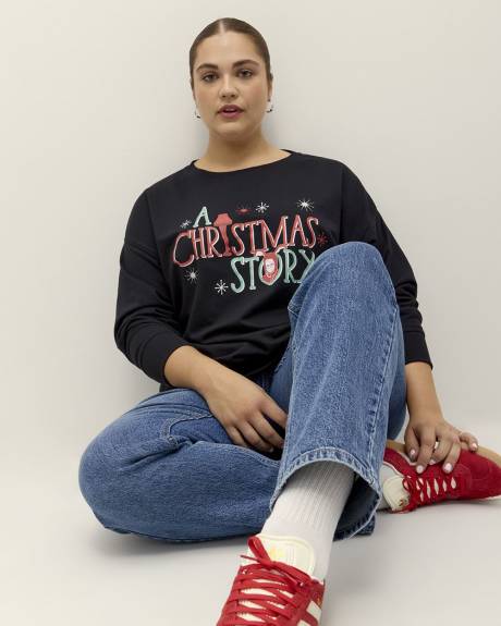 Black Crewneck Sweatshirt with Christmas Print