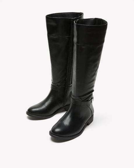 Botte d'équitation haute avec boucle à la cheville, pied très large