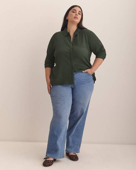 Dark Buttoned-Down Textured Knit Shirt