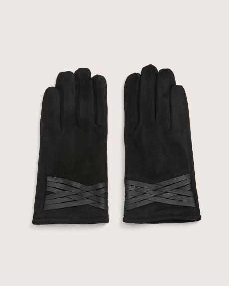 Dressy Touch Screen Gloves with Faux Suede Trim