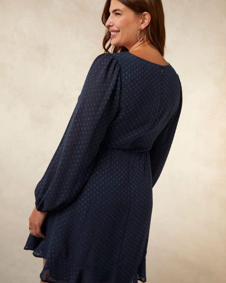 Solid Faux-Wrap Dress with Ruffled Hem - Addition Elle