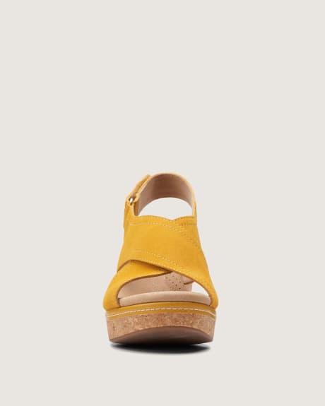 Regular Width, Golden Suede Sandals with Hook-and-Loop Closure - Clarks