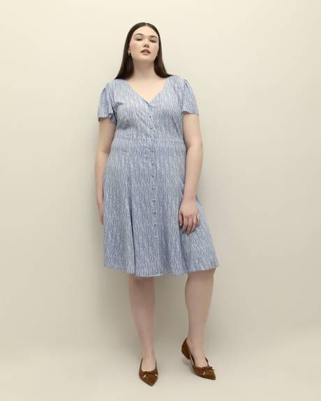 Robe imprimée à manches à volants et encolure en V, tissu responsable