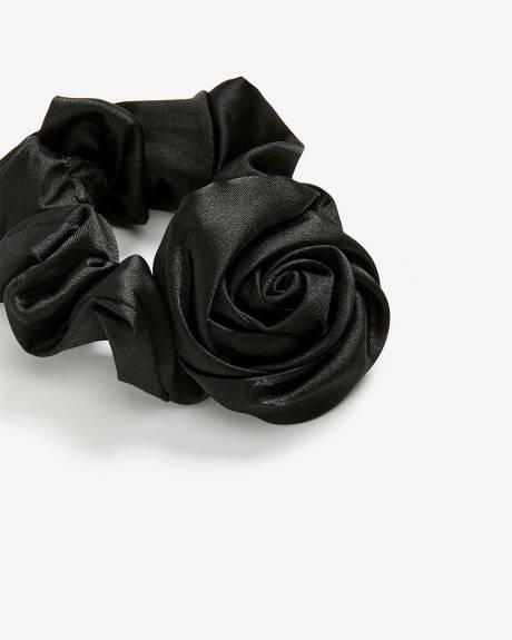 Black Satin Scrunchie with Rose Flower