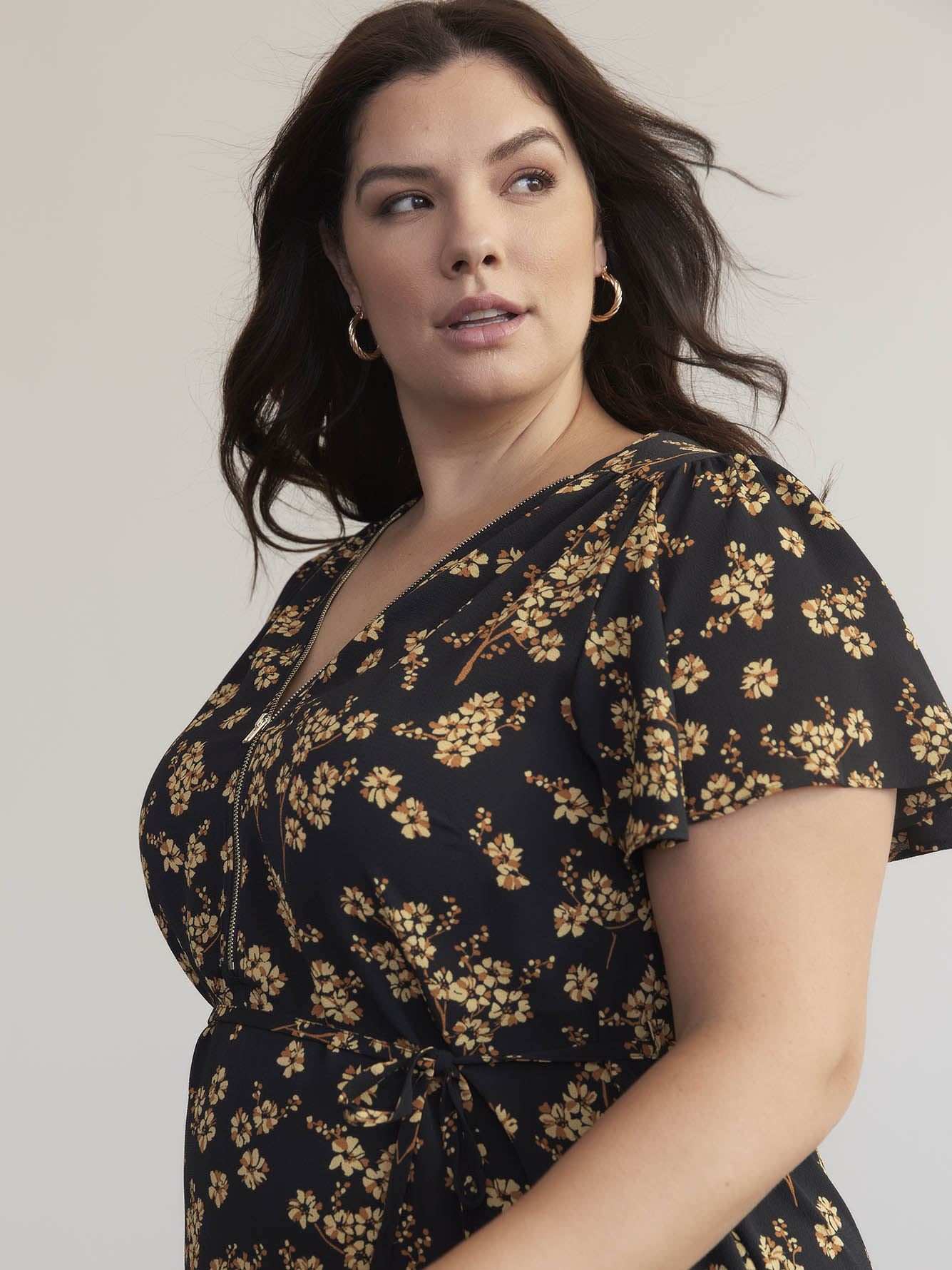 Printed Fling Dress with Zippered VNeck City Chic Penningtons