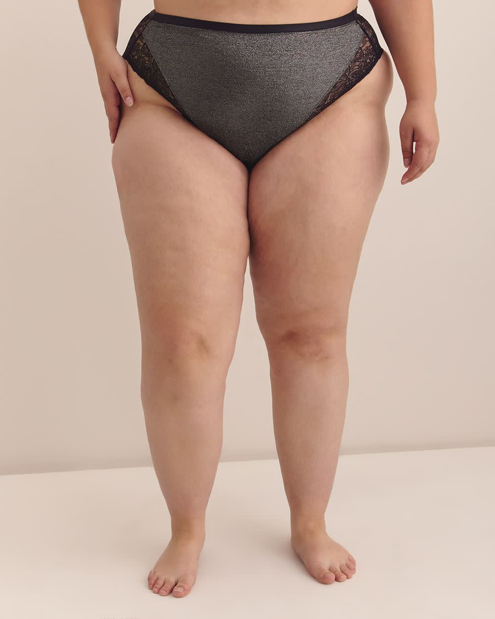 Culotte échancrée scintillante avec dentelle - Déesse Collection Culotte échancrée scintillante avec dentelle - Déesse Collection
