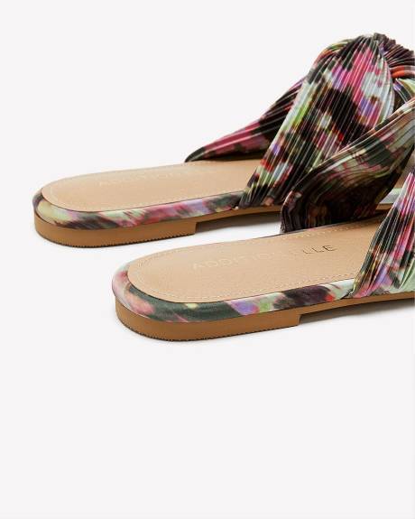 Extra Wide Width, Flat Slip-On Sandal with Pleated Fabric - Addition Elle