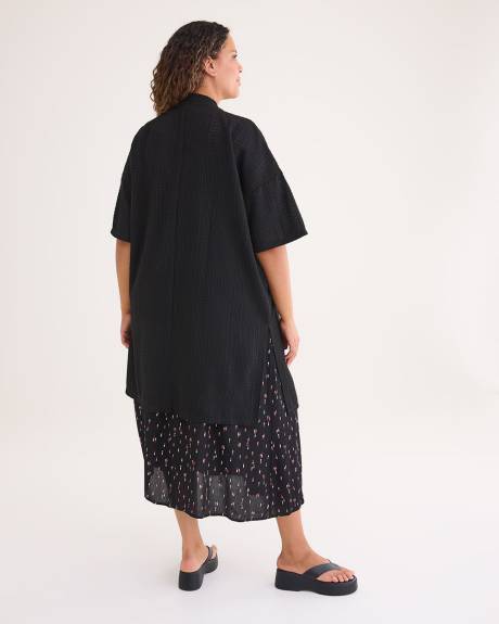 Cardigan long noir à manches kimono