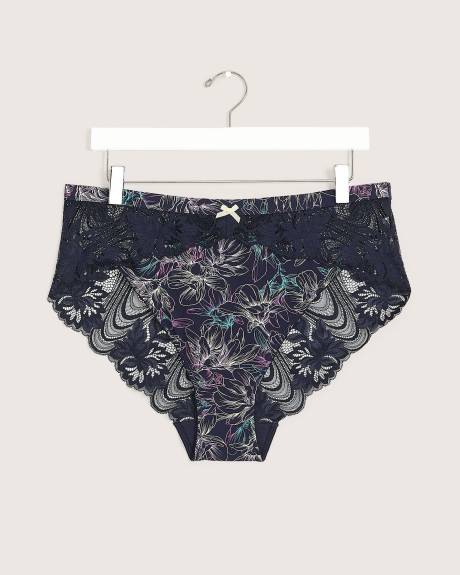 Culotte échancrée en microfibre avec imprimé floral et dentelle - Déesse Collection
