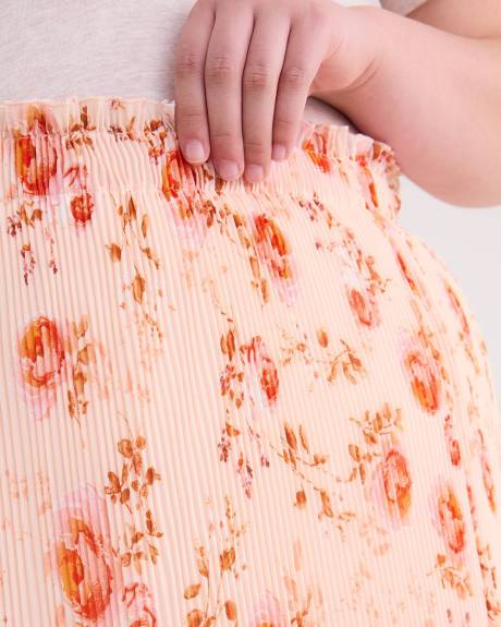 Printed Pull-On Pleated Midi Skirt