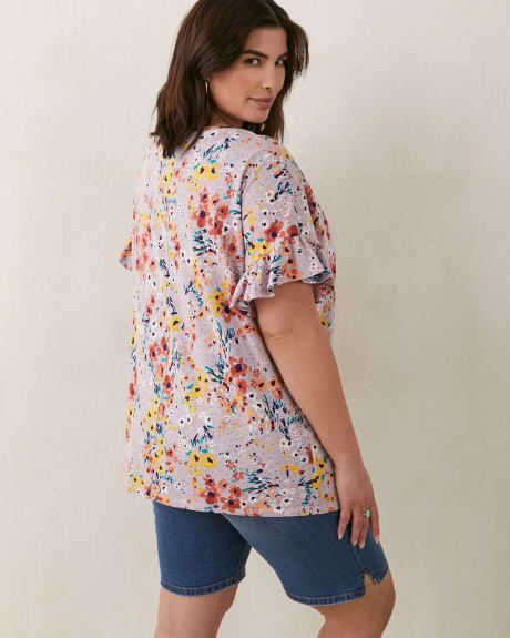 Printed Knit Top With Ruffle Sleeve - In Every Story