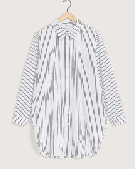 Pinstripe Poplin Oversized Tunic Shirt - Addition Elle