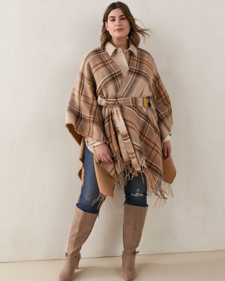 Reversible Belted Plaid Cape - In Every Story