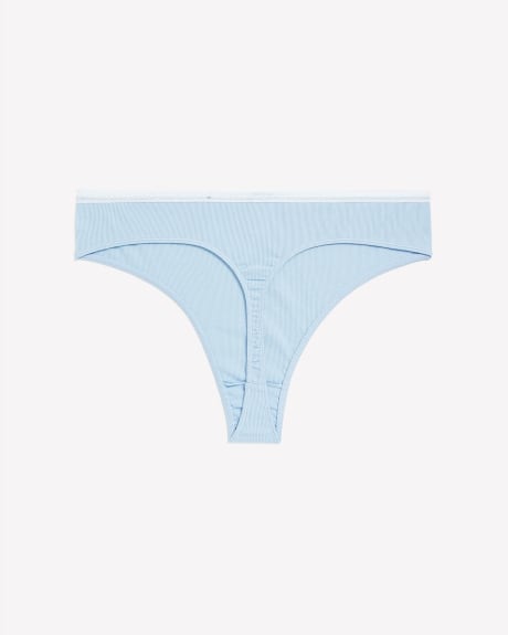 Solid Ribbed Thong with Lace - ti Voglio