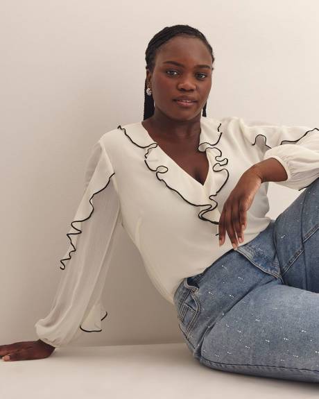 White Ruffled Swing Fashion Blouse - Addition Elle