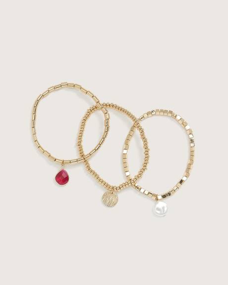 Elastic Bracelets with Charms, Set of 3 Penningtons