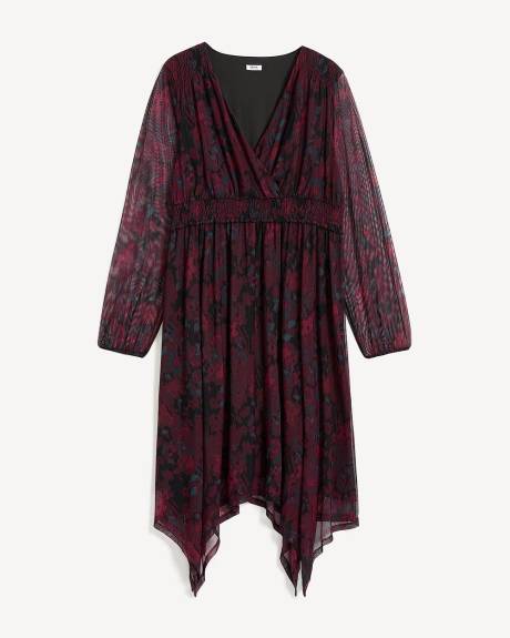 Long-Sleeve Printed Maxi Dress with Shark Bite Hem