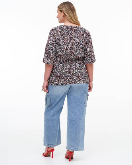 V-Neck Knit Top with Smocked Details - Addition Elle