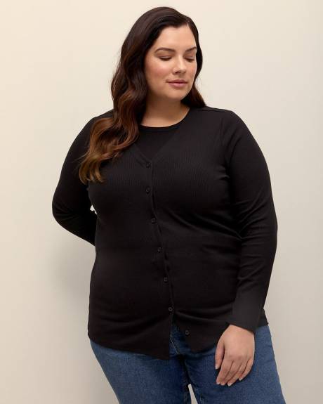Ribbed Knit V-Neck Cardigan