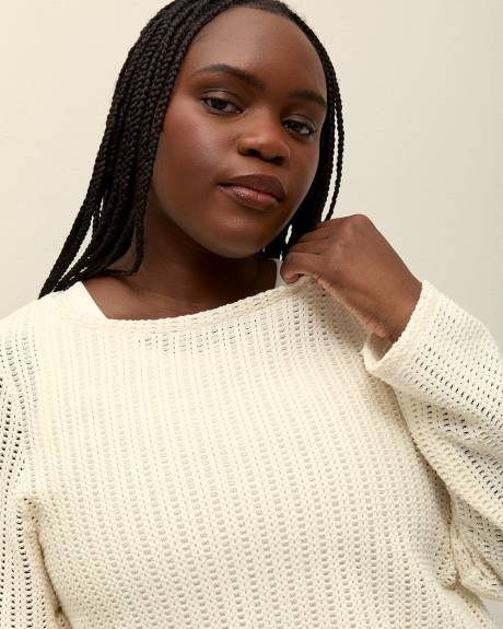 Long-Sleeve Crewneck Crochet Knit Top