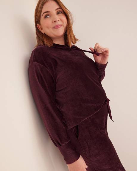 Ribbed Velvet Hooded Top - Active Zone