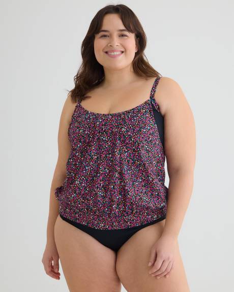 Tankini à imprimé fleuri sur bandeau uni