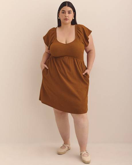 Short Dress with Smocked Sweetheart Neckline