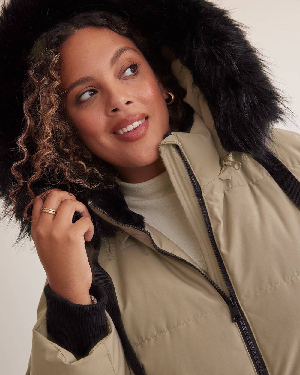 Responsible Knee Length Parka with Removable Faux Fur Hood Penningtons