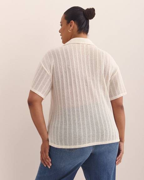 Short-Sleeve Sheer Polo Top