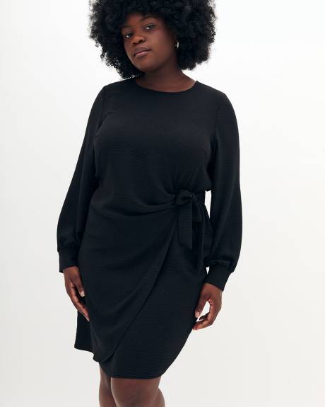 Black Woven Dress with Knotted Waist - Addition Elle