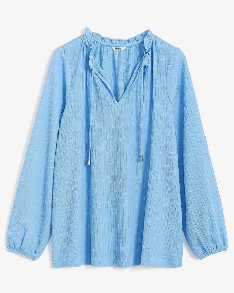 Knit Top with Ruffled Split Neckline