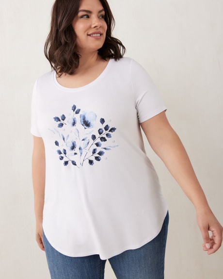 T-shirt imprimé à manches courtes et encolure dégagée, coupe moderne - In Every Story