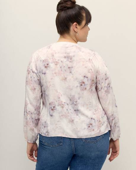 Long-Sleeve Floral Buttoned Down Blouse - Addition Elle