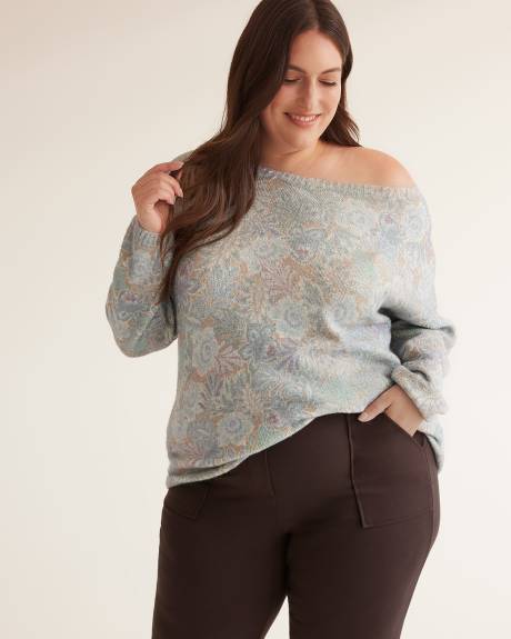 Floral Boat-Neck Sweater