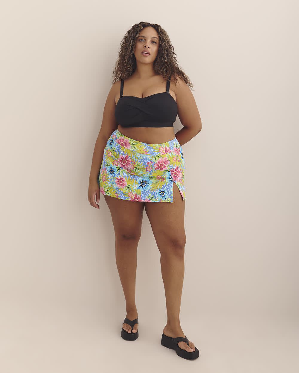 Floral High-Waisted Skirted Swim Brief - Bleu by Rod Beattie