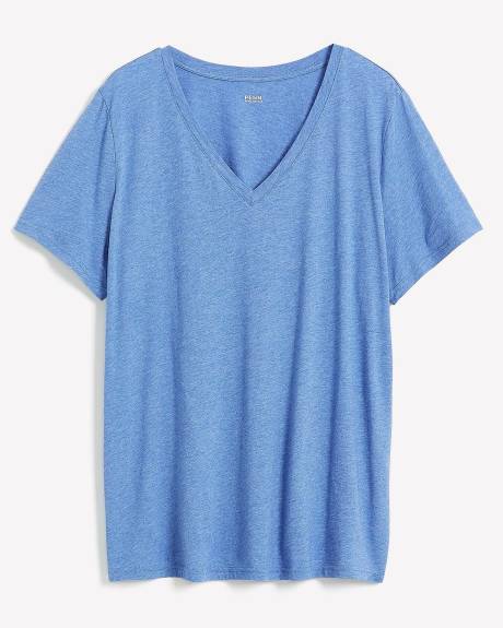 T-shirt à manches courtes et col en V, coupe boyfriend