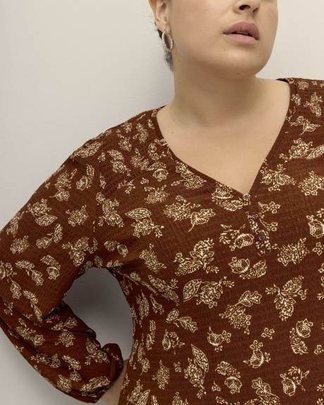 A-Line V-Neck Knit Top with Smocked Shoulders