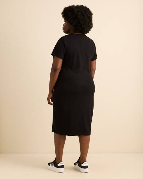 Black Ribbed French Terry Midi T-Shirt Dress - Active Zone